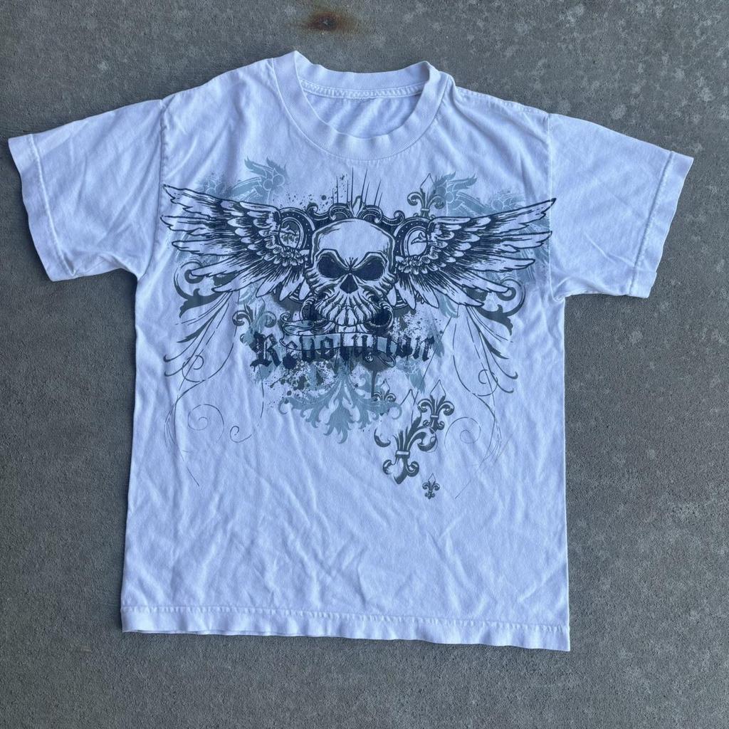 Klassisk Y2k Gotisk Stil T-shirt Tryck Överdimensionerad T-shirt High Street Skjortor Gotisk Rund Hals Bomulls Toppar Ny Unisex Unisex T-shirt