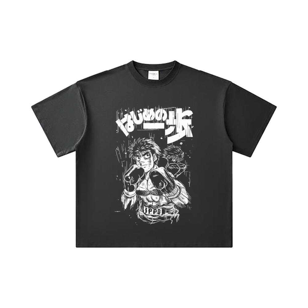 260 GSM Double Yarn 32 Count 100% Cotton Hajime No Ippo V4 Ippo Print Unisex Heavy Cotton T Shirt