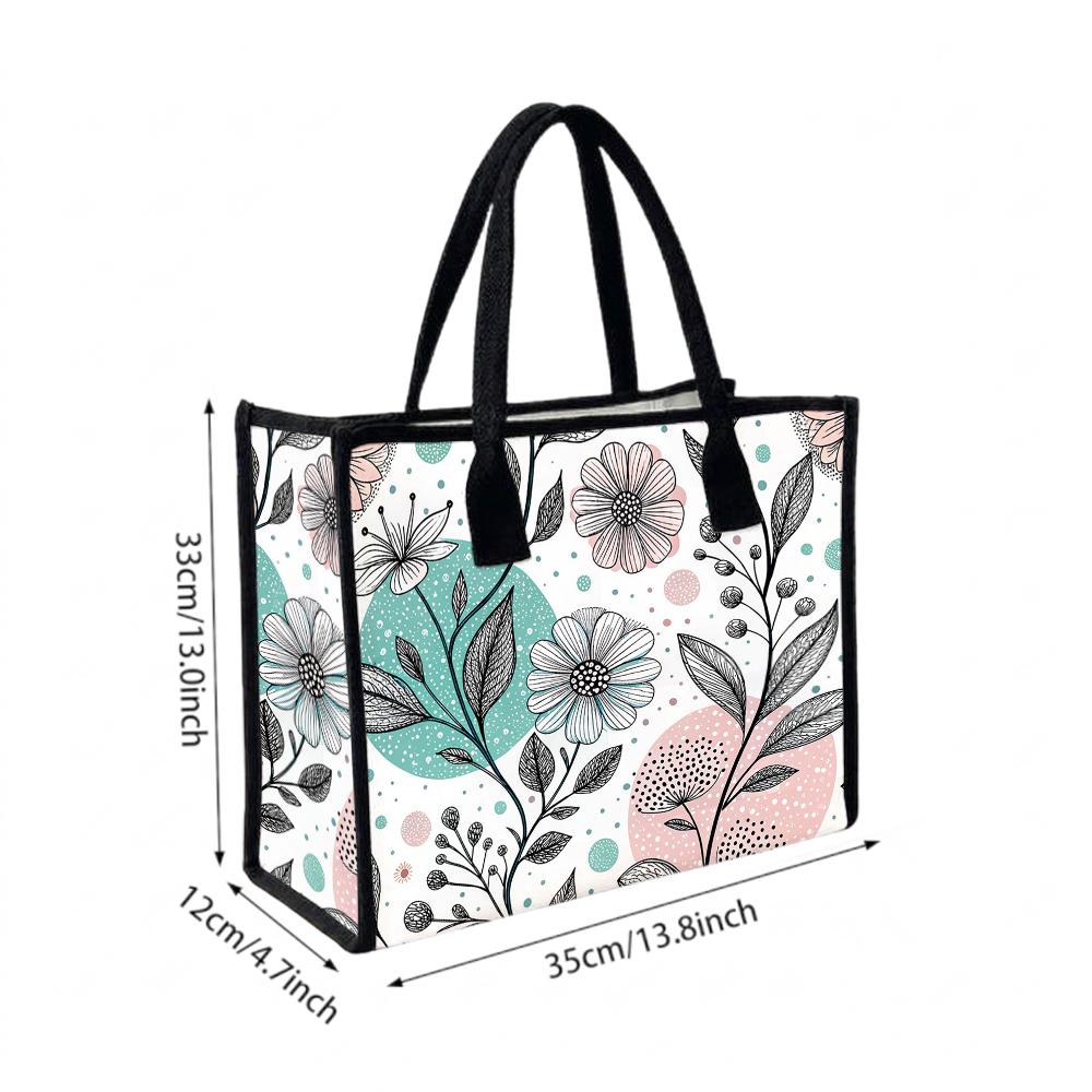 Women Casual Large Tote Bag Fashion Aesthetic Floral Print Shoulder Bag for Daily Use