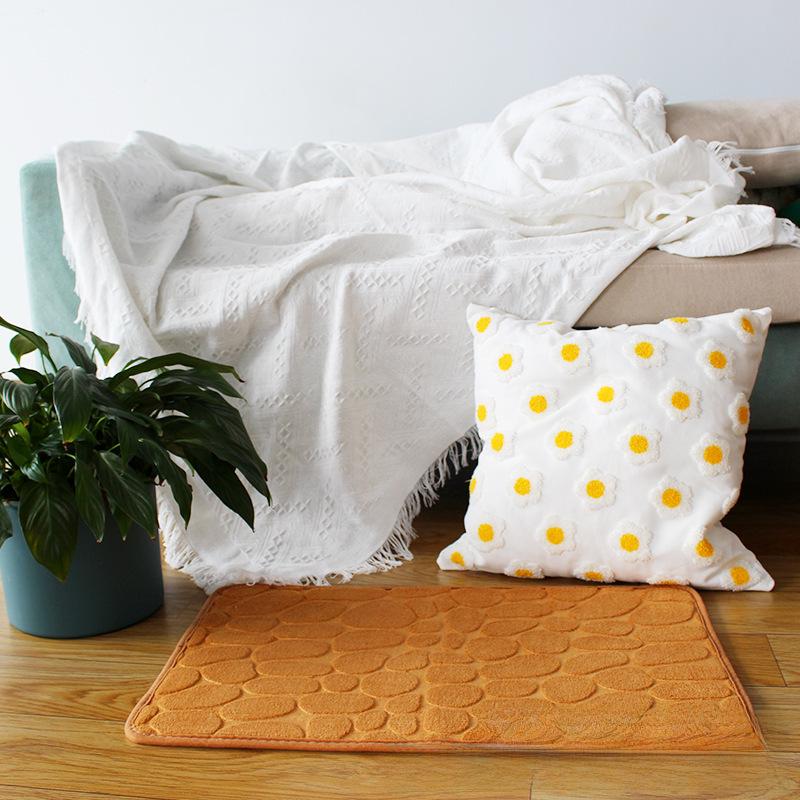 Coral Fleece Cobblestone Embossed Bath Mats - Absorbent, Simple Solid Color Door Mats