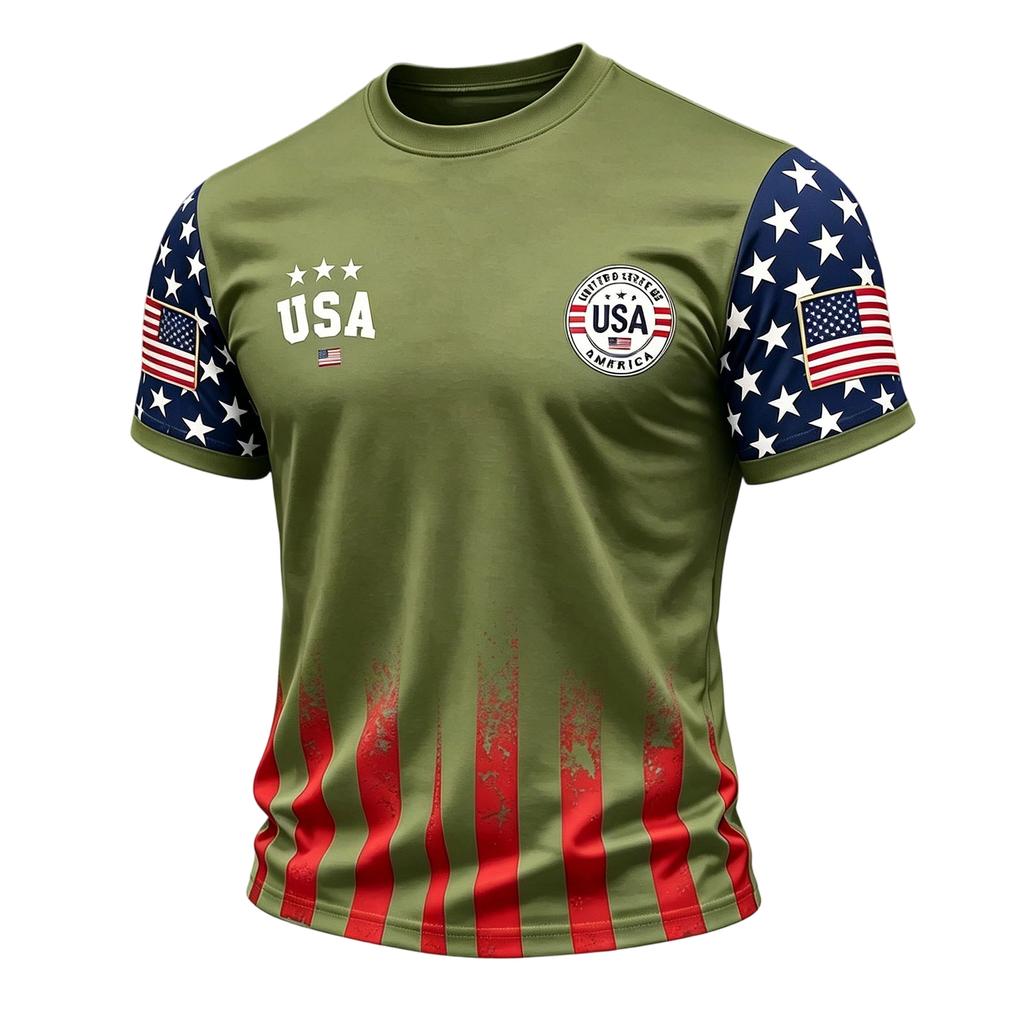 Men's Casual Printed Crew Neck Lightweight Breathable Short Sleeve Shirt USA Themed Graphic Design Comfortable Fit