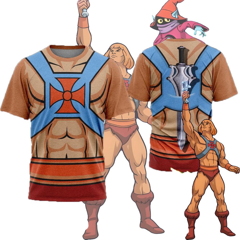 

Anime Character He-Man Cosplay 3D Print T-shirt Street Trend Cartoon Tshirt Summer Men/Women Harajuku Short Sleeve Y2k Tops M