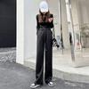Women's White Knitted Wide Leg Pants Autumn and Winter High Waist Vertical Straight Pants Loose Printing Trousers Mopping Pants