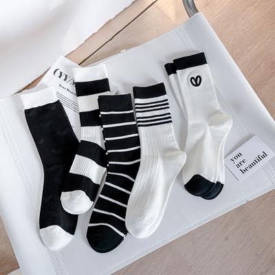 Double Needle Medium Tube Socks Women'S Japanese Tight Siro Spinning Anti-Pilling Spring And Summer Tide Socks Simple Panda Socks Gift Box Socks