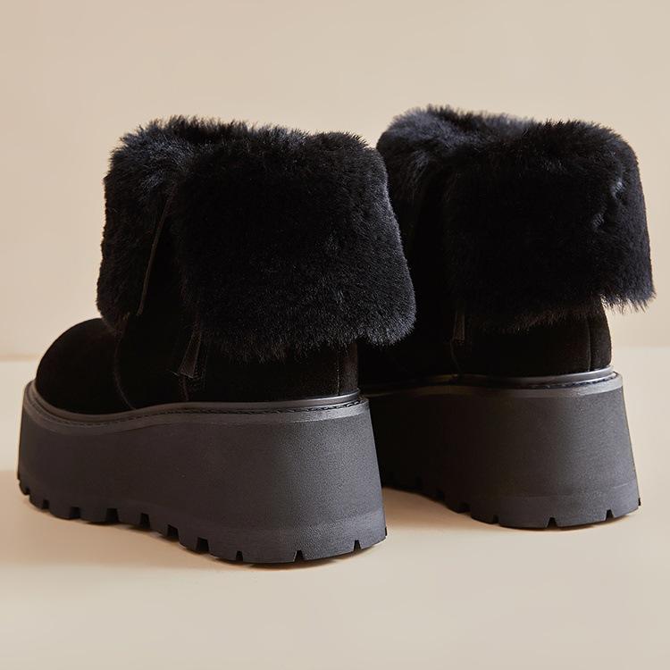 2025 new winter velvet fashion versatile snow boots small muffin thick bottom inner height increase hair mouth short boots women