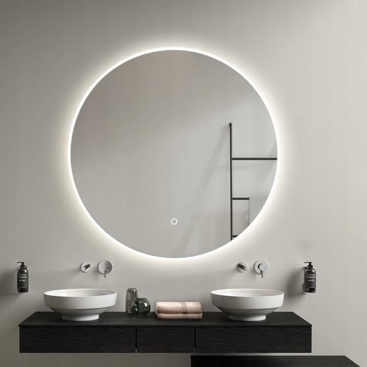 Salt round bathroom mirror 100 CM LED lighting, heating mat, acrylic frame
