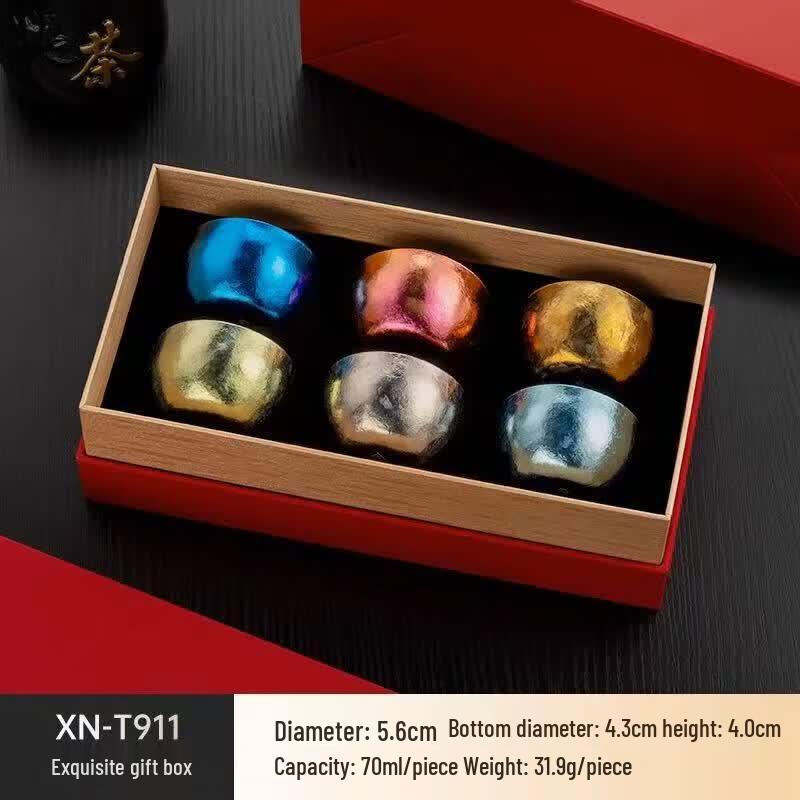Heenoor T911 Six-Color Titanium Kung Fu Tea Cups Set