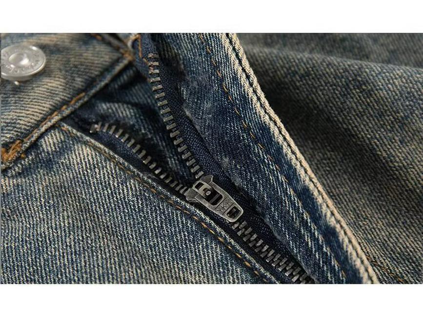 Used Ripped Slim Straight Jeans: Unisex Retro Nischendesign