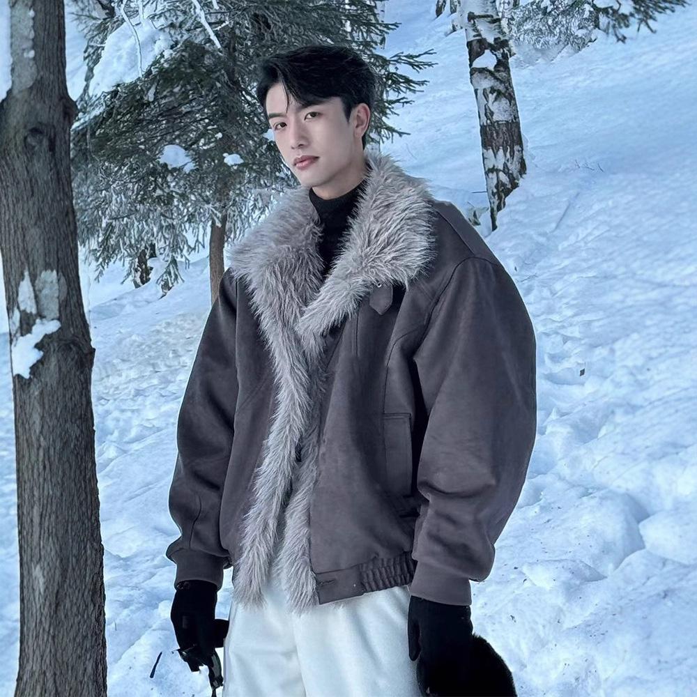 

Fur-integrated Cotton-padded Jacket Men s Winter Thickening Design Lapel Cotton Jacket Coat XXL