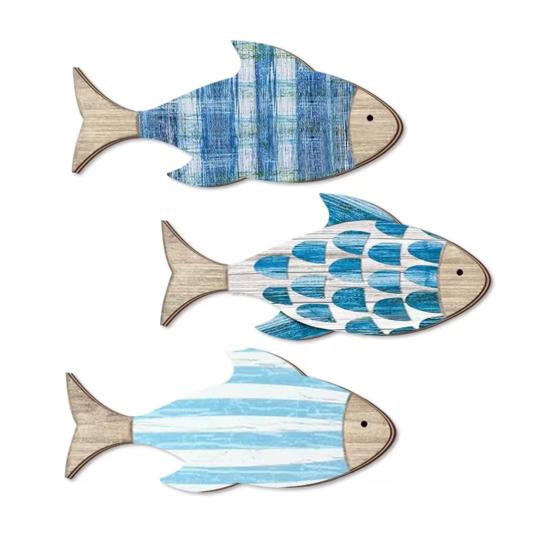 

3 Pcs Wood Fish Nautical Wall Decor Rustic Ocean Coastal Theme Wall Decor Vintage Hanging Beach Ornaments for Summer Lake House Bathroom Bedroom 3pcs