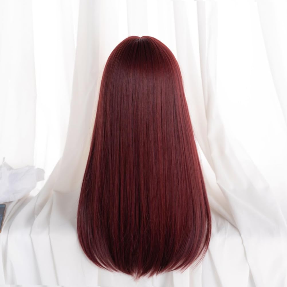 Eileen Cute Princess Cut Wine Red Wig Full Wig Wig Straight Natural Harajuku Style Popular Small Face Effect Net Included Semi-Long Women's