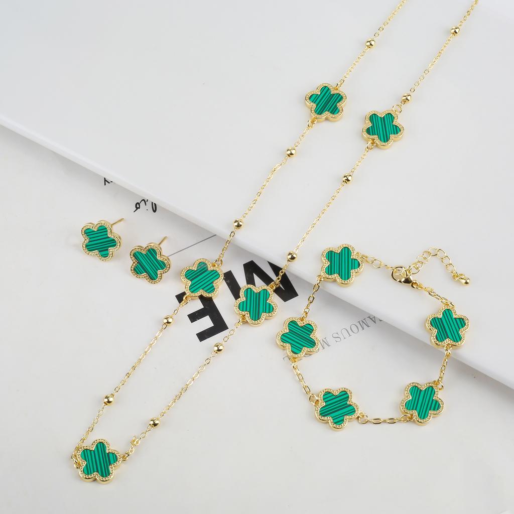 New Sweater Chain Five Point Star Creative Plant Plum Blossom Jewelry Set Shell Simple Bracelet/Necklace/Earrings Women's Clover