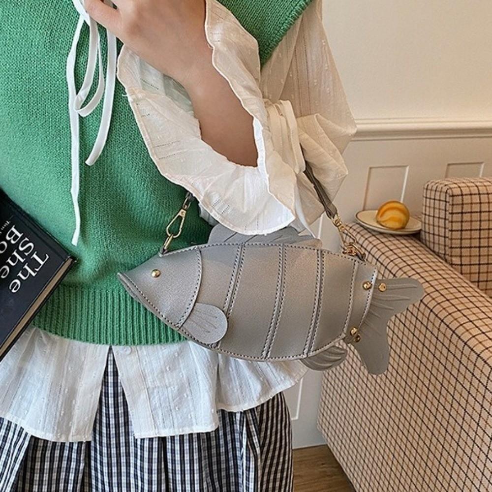 Creative Simulation Fish Shaped Crossbody Bag Faux Leather Slouchy Hobo Bag Daily Use