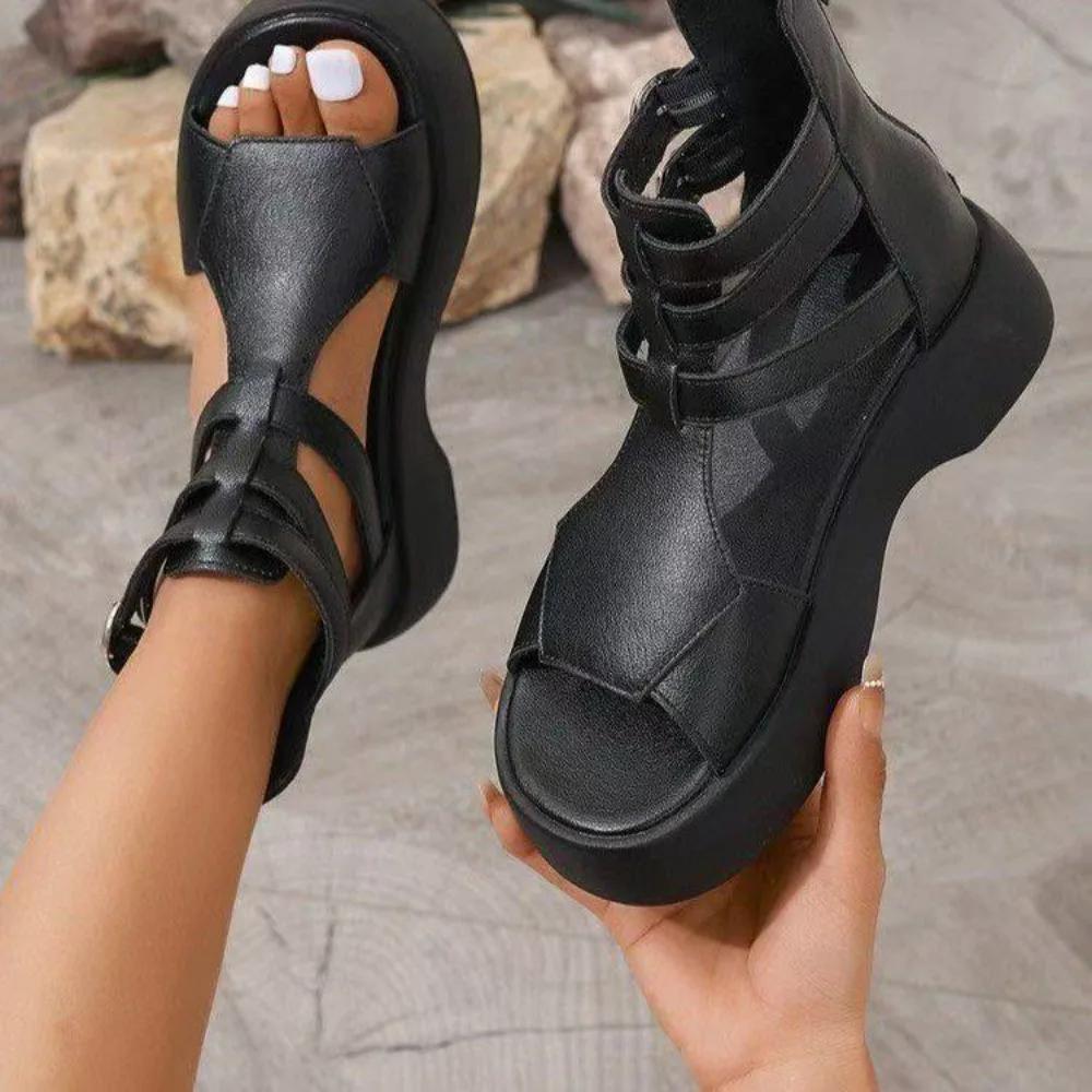 Fashion Retro Women Sandals Fashion Leather Women Boots Breathable Platform Shoes Designer Mid Heels Women Wedges Shoes Sandalias Mujer