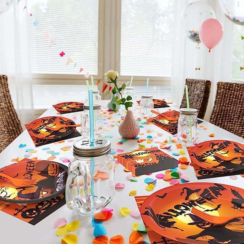 Knife fork spoon Halloween Disposable Tableware Pumpkin Napkins Cartoon Paper Plates  Halloween