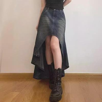 Falda Midi de Mezclilla de Cintura Alta Retro Americana para Mujer