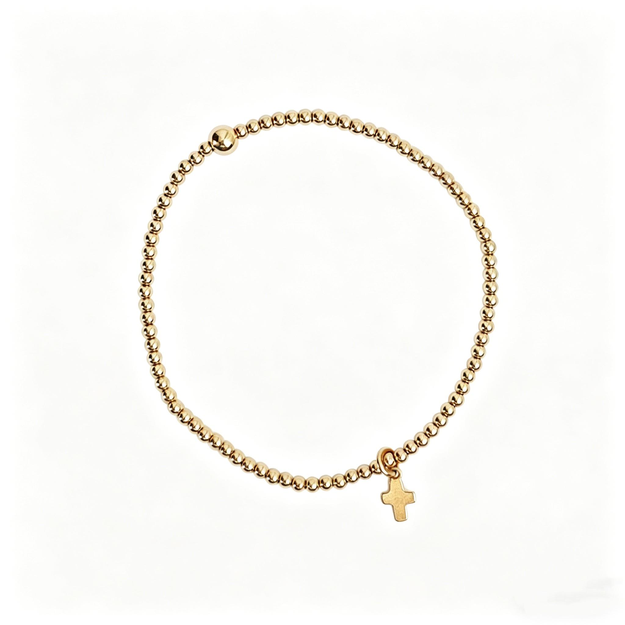 

Vlen Cross Bracelet for Women Men 18K Gold Plated Beaded Stretch Cross Charm Bracelet Dainty Religious Jewelry Gift