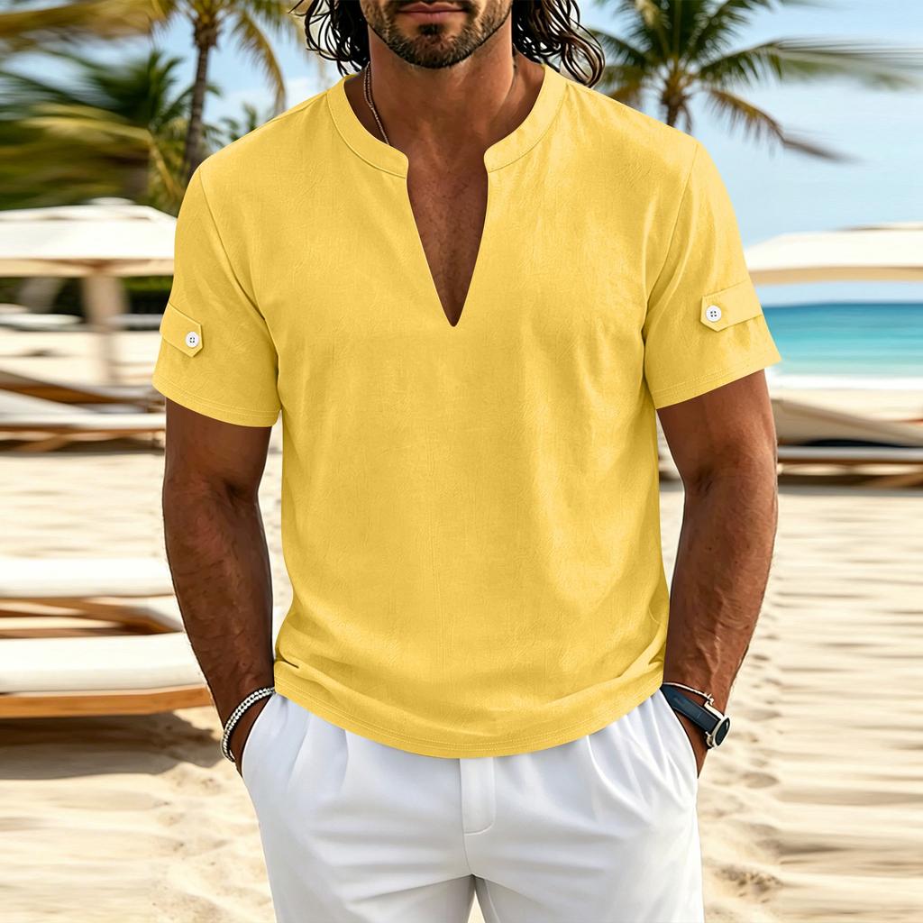 Camisa Henley Casual de Manga Corta para Hombre, Cuello en V, Estilo Polo de Verano, Tejido Ligero y Transpirable, Ajuste Cómodo