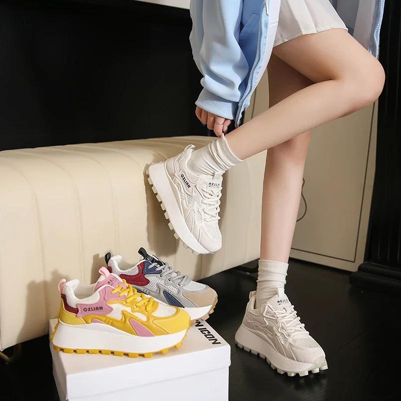 New Shallow Mouth Single Shoe Platform Mid Heel Pumps Women's Vulcanize Shoes Flats Shoes Women's Sneakers