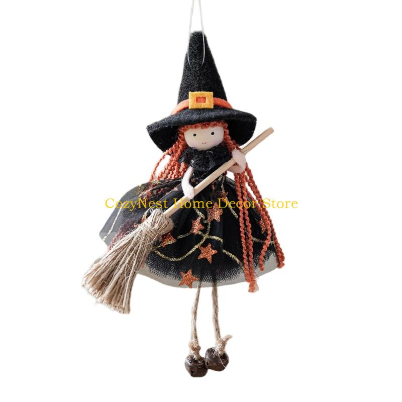 92MF Festival Flannel Witch Broom Angel Girl Ornament Home Christmas Halloweens Decoration