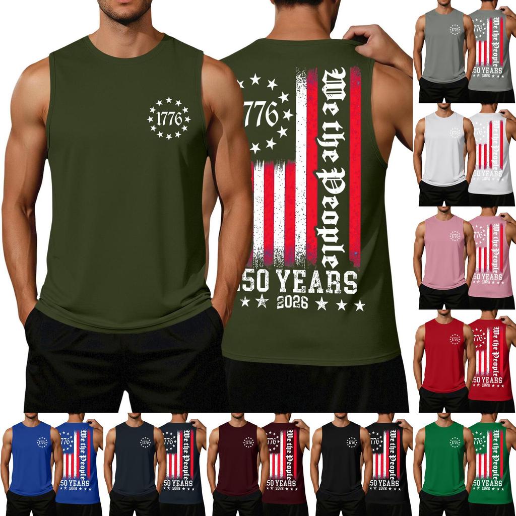 Men's Loose Fit Sleeveless Tank Top Independence Day Print Casual Workout Shirt 1776 Graphic We The People Design 250 Years 2026