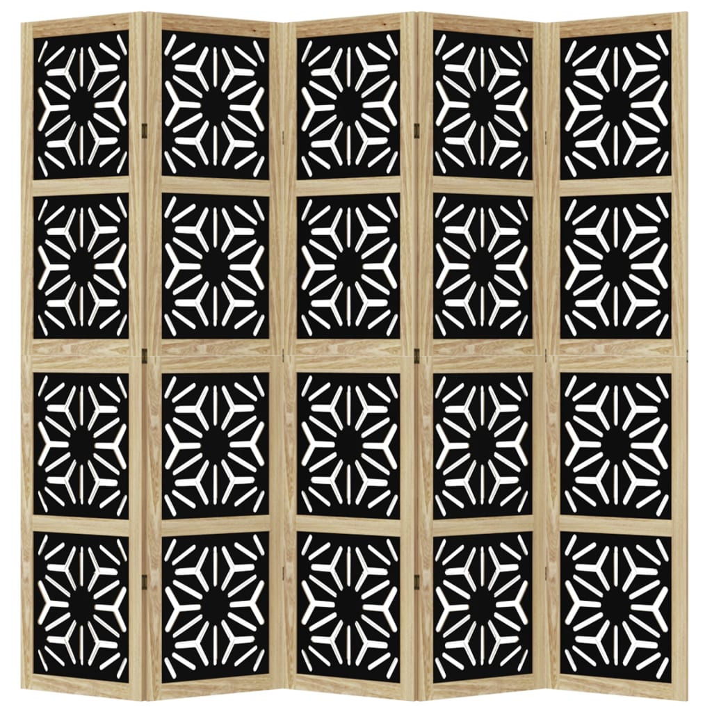 5 Piece Room Divider In Brown and Black Solid Paulownia Wood