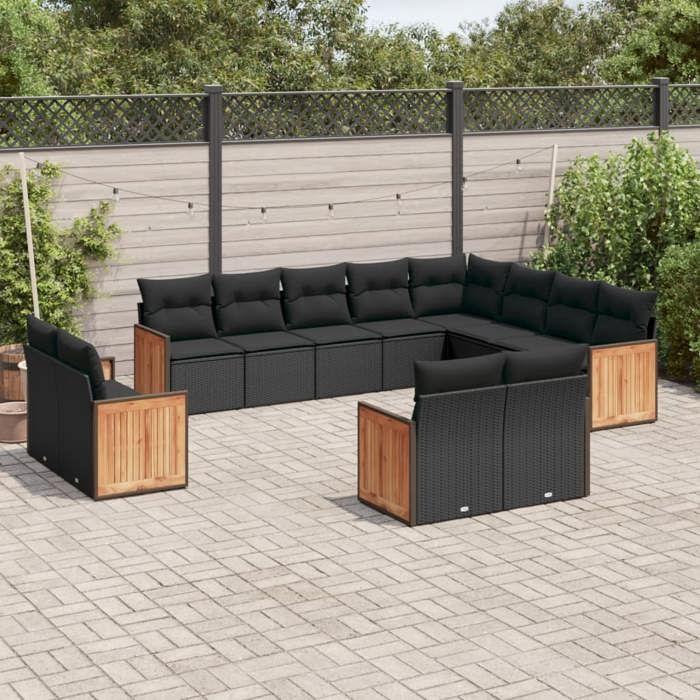 VidaXL Garden Lounge Set with Cushions 12 Pcs, Patio Sofas, Patio Furniture Set, Outdoor Furniture, Black 3228190
