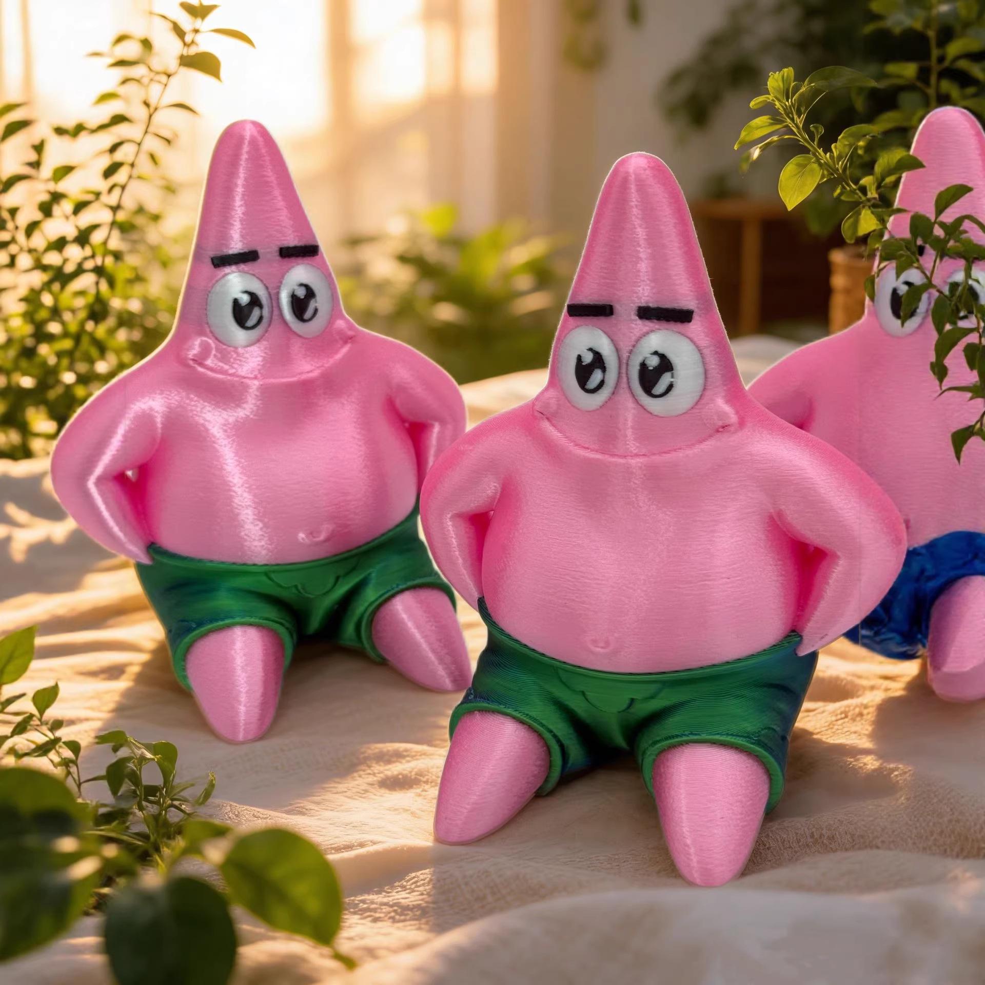 3D Printed Patrick Star Funny Ornament - Desktop Doll & Car Decoration Toy 8.5 x 7.1 cm