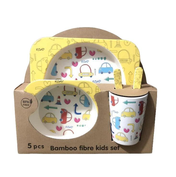 5pcs/set Baby Dishes Set Eco-friendly Bamboo Fiber Dinnerware Cartoon Cute Tableware Food Plate Bowl for Kids Boy Girl Gifts