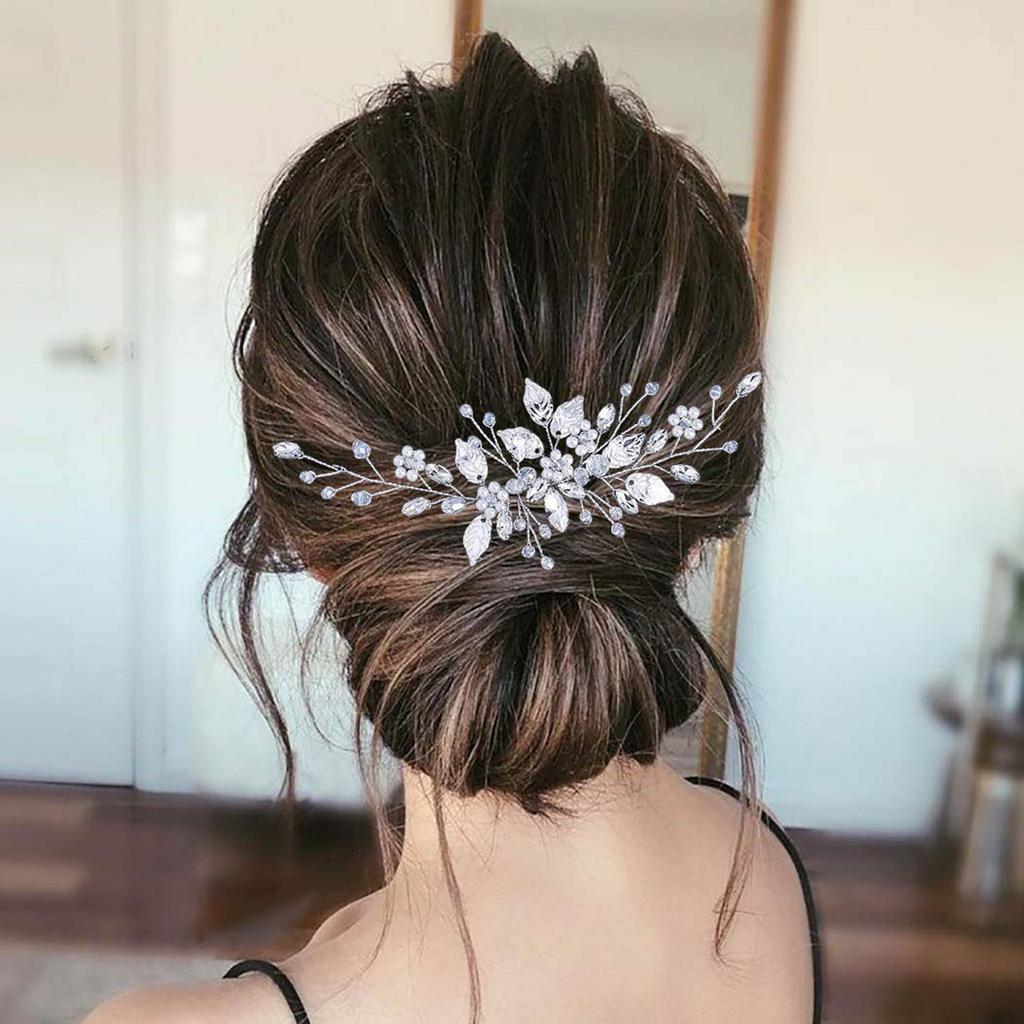 Mailang Cross-Border Silver Leaf Pearl Handmade Hair Comb Wedding Bridal Headdress Exclusive