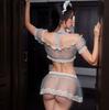 Sexy maid sex suit neck see-through split mesh sex underwear cute soft girl uniform