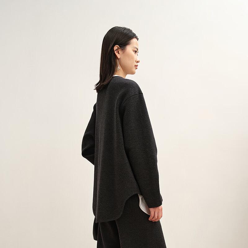 LESS 2025 Winter Collarless H-Line Mid-Length Cardigan