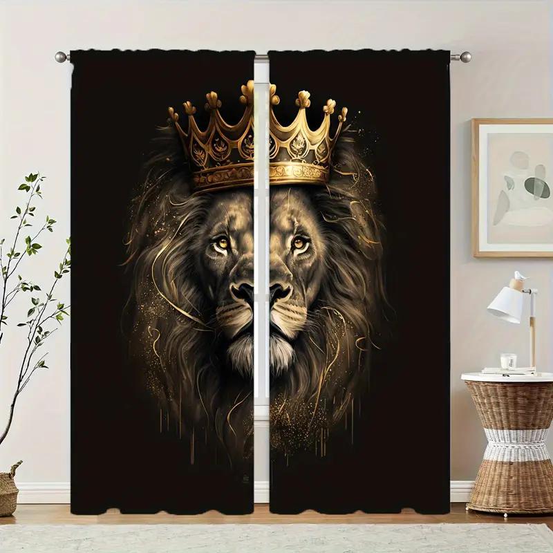 Lion curtains, pole bag decorative curtains, bedroom, living room and study, home decoration, room decoration curtains