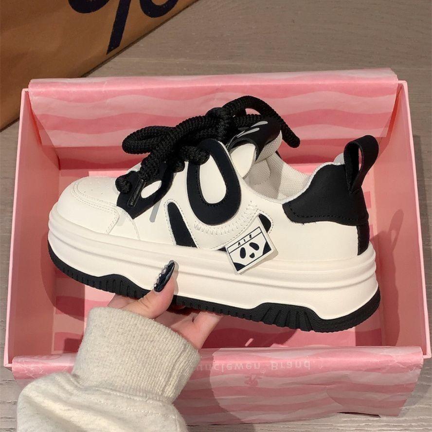Platform white shoes women's black and white panda board shoes summer new versatile casual sports dad shoes