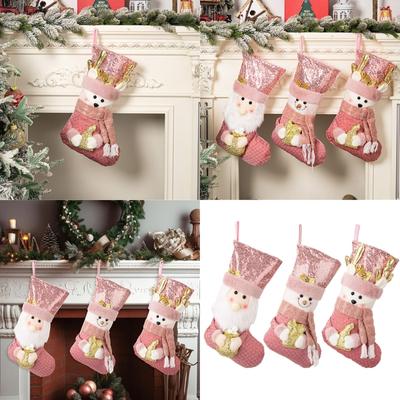 Weihnachtsstrumpf mit Pailletten in zartrosa Europäischer rosafarbener glitzernder Weihnachtsstrumpf Weicher Strumpf für Baumschmuck