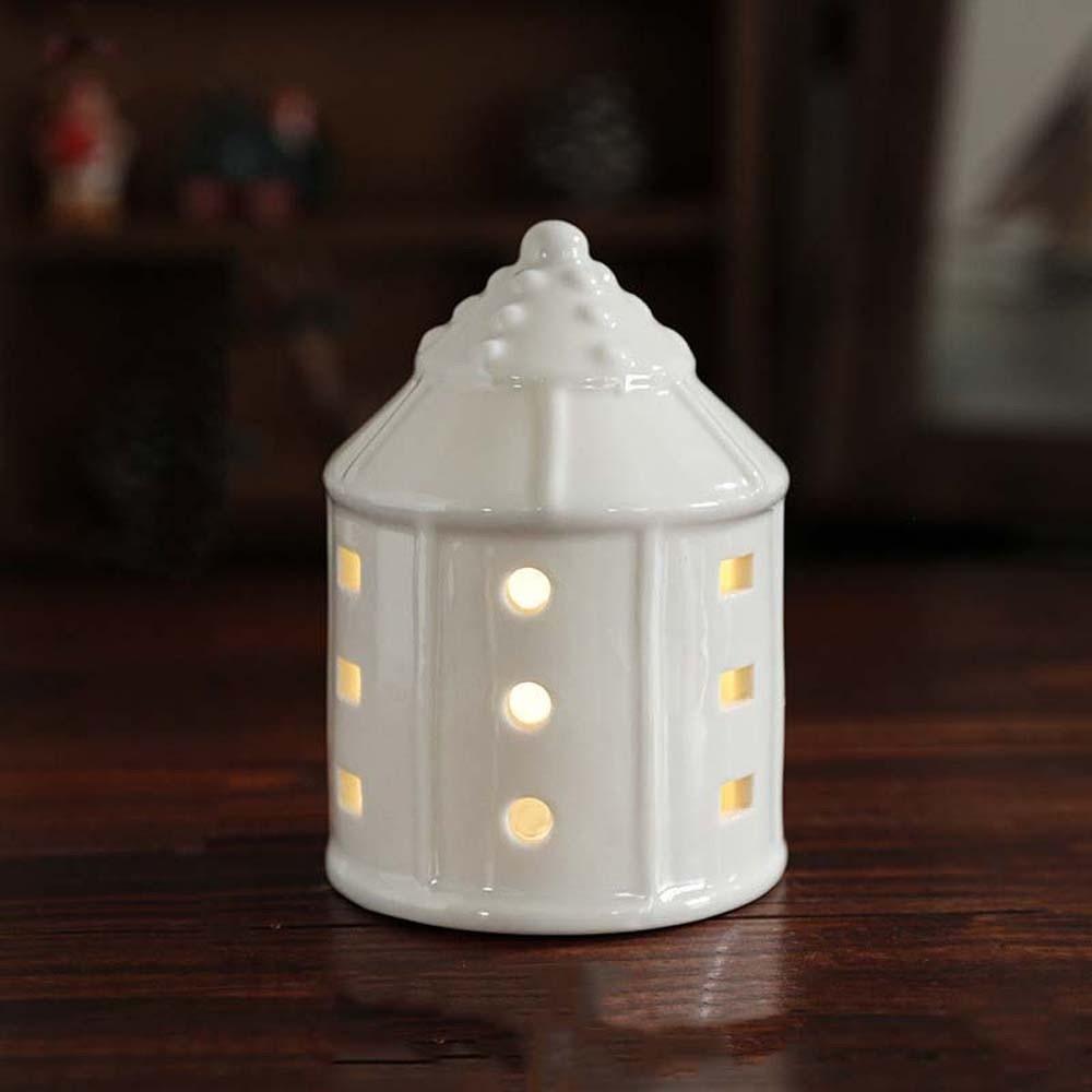 Ceramic Porcelain Lamp Ornament Button Batteries House-shaped Night Lamp  Baby Nursery