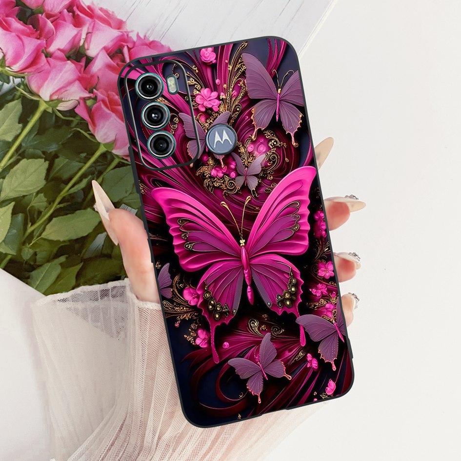 Case For Motorola Moto G60 Cover 6.8" Popular Butterfly Flower Soft Black Silicone Phone Case For Motorola Moto G40 Fusion Shell