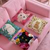 Cat In the Flowers Aesthetic Pillow Case Anti-dustmite Pillow Invisible Zipper Silky Short Plush Sofa Cushion Cover