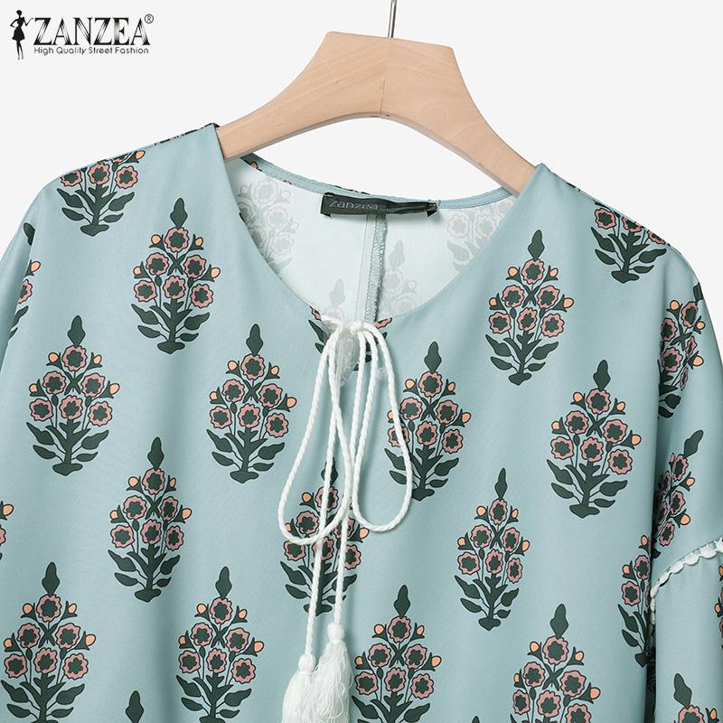 ZANZEA Women Loose Print Blouse and Long Skirts Casual Two Piece Suit Sets