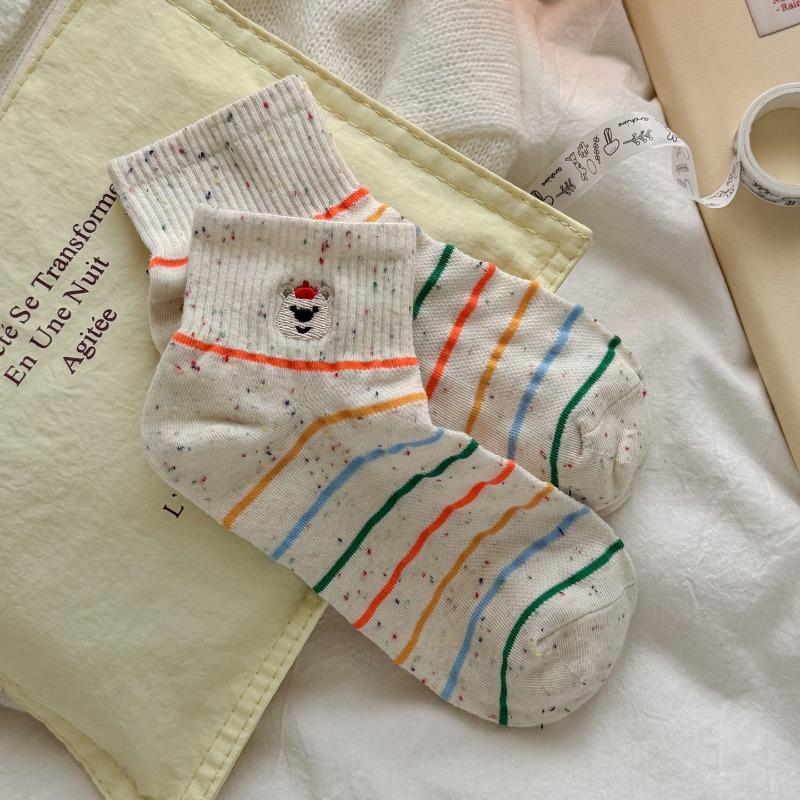 

Sock children s short socks, cute embroidered sausage dog short socks, breathable thin style with stripes and polka dots cotton socks 1 pair