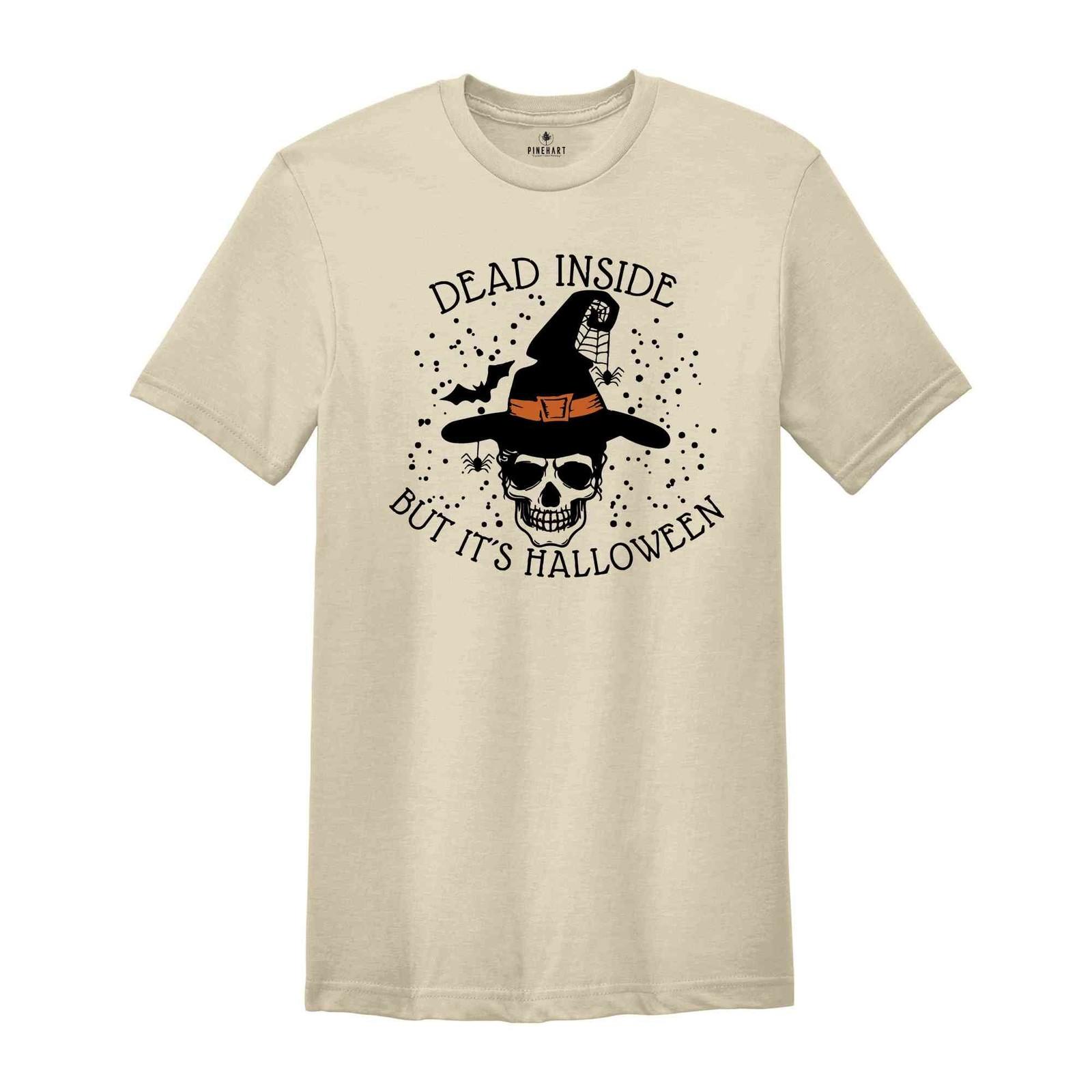 Dead Inside But It s Halloween, Skull Witch Shirt, Witch Hat Shirt, Spooky Seaso S разноцветный