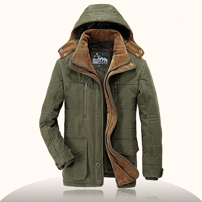 Winter Casual Thick Warm Military Jacket Men Snow Hooded Parka Coat