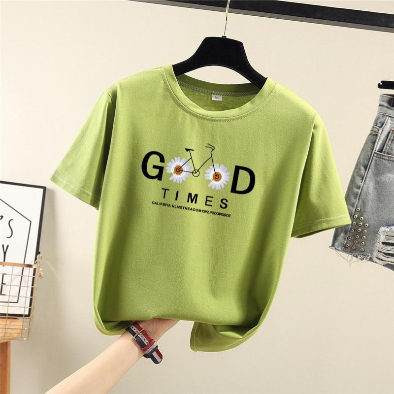 

Новая летняя футболка 2025 года с короткими рукавами, топ с круглым вырезом и принтом, модная женская одежда больших размеров S зелёный