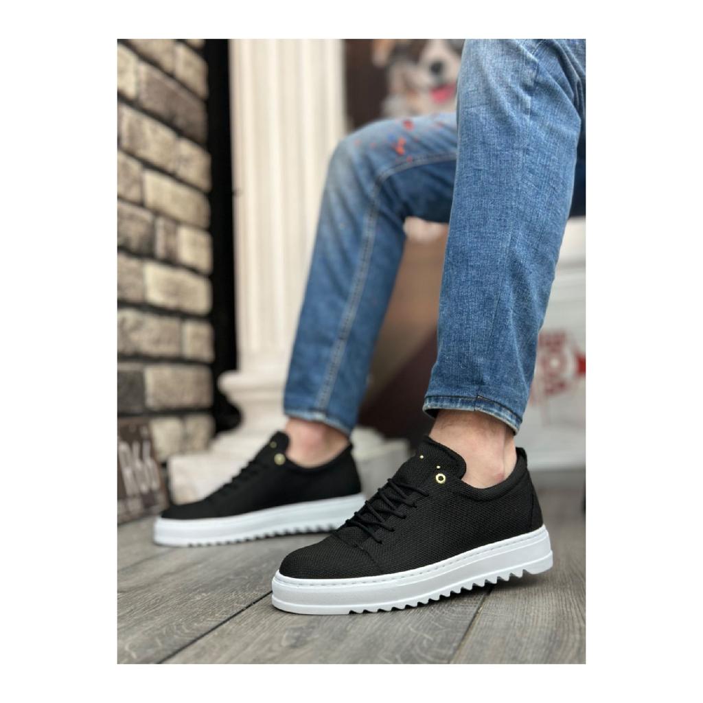 Ba0152 Lace-up High Sole Black Linen Men's Shoes