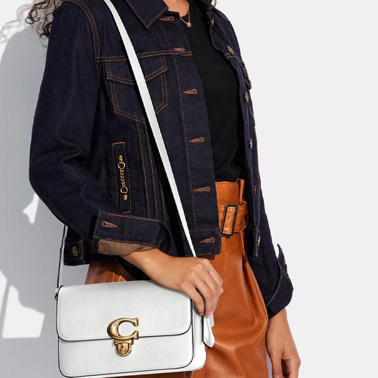 Coach Studio 25 C Flap Closure Glove Tanned Leather Shoulder Crossbody Bag Medium Women Bags White C6641-B4HA