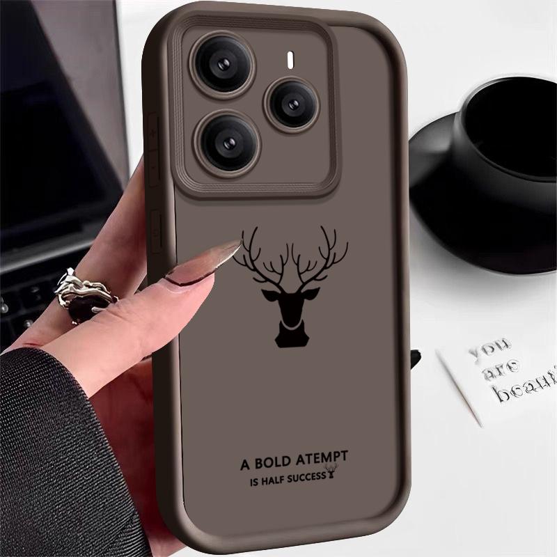 Deer Print TPU Matte Cover Shell For Xiaomi 14T Pro 13T Poco X7 F6 X6 M6 X5 Redmi 14C Note 14 13 Pro 12 11 10 Soft Shockproof Phone Case