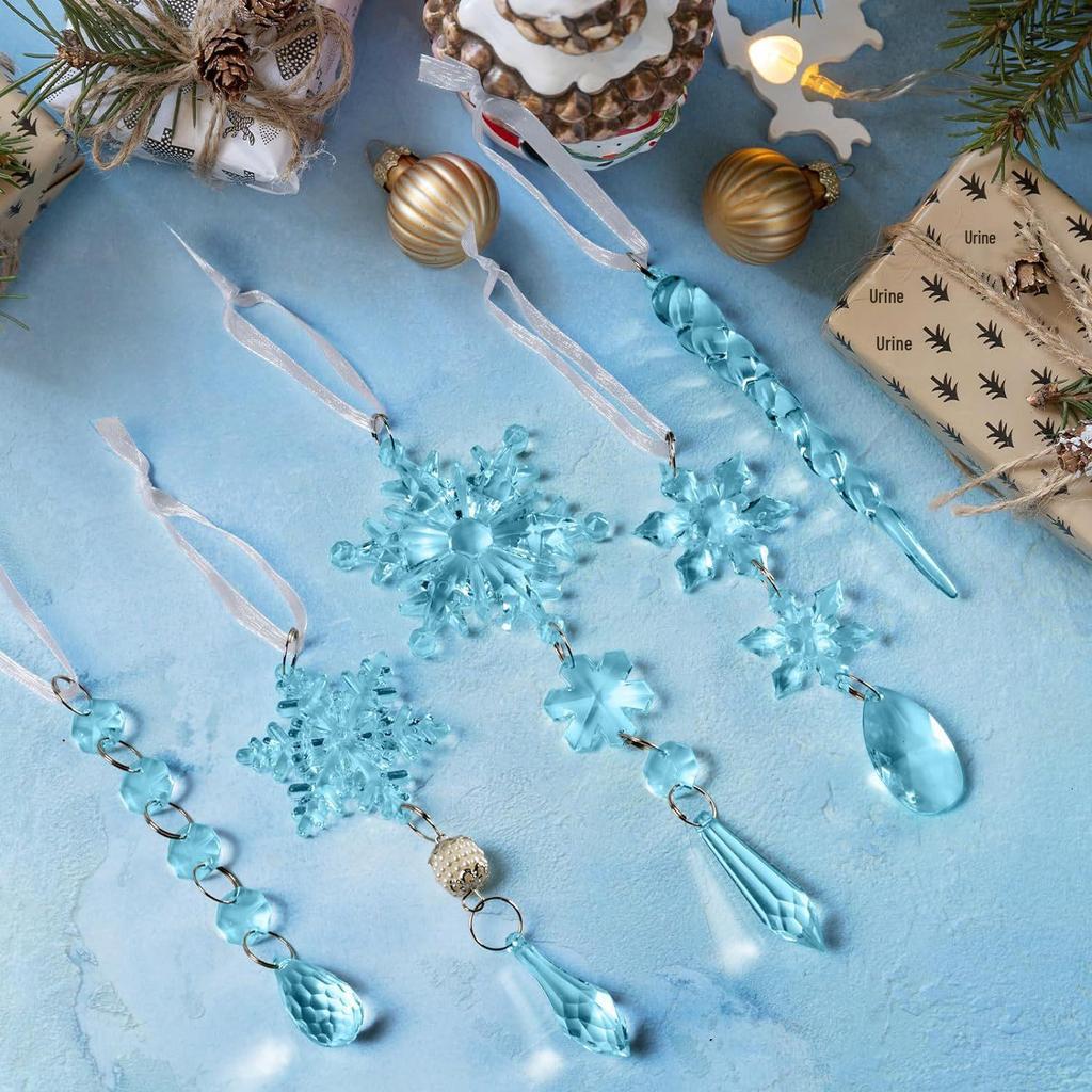 18-Piece Christmas Tree Decoration Set: Crystal Snowflakes & Icicle Ornaments
