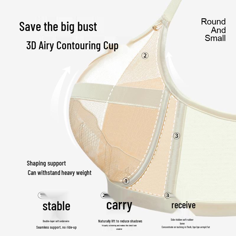 Sugar Grain Ultra-Thin Plus Size Bra: Enhances Bust, Gathers Underarm Fat, Prevents Sagging, Sexy Fit for Women