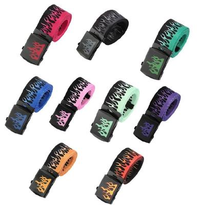 Punk Rock Flame Pattern Belt Adjustable Metal Buckles Durable Cotton Fabric Street Fashion Accessory For Men And Women