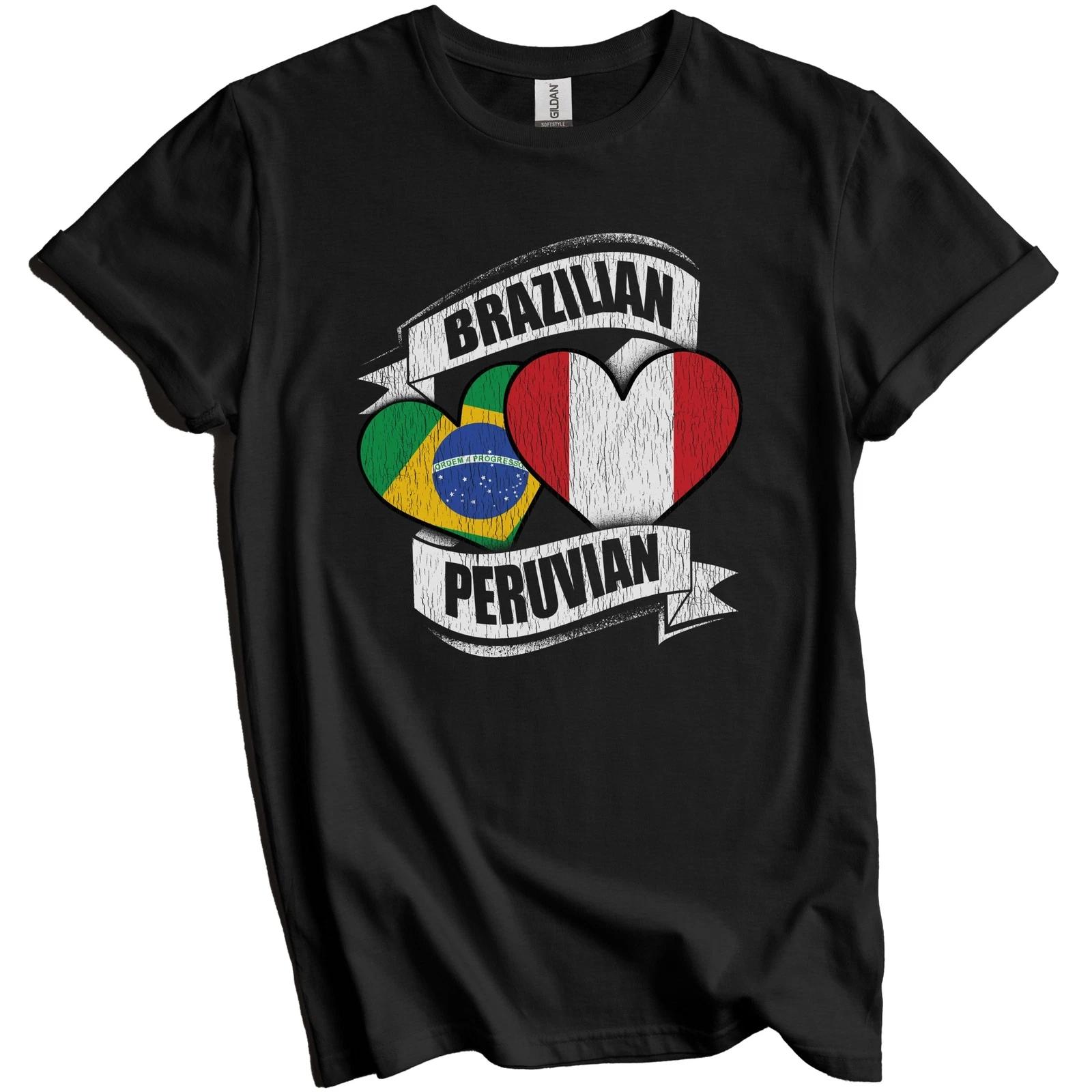 Brazilian Peruvian Hearts Brazil Peru Flags T-Shirt 4XL